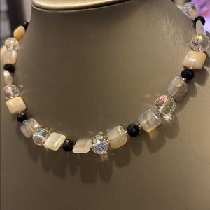 Women’s Cream and Black Beaded Necklace - Elegant Neutral Gemstones